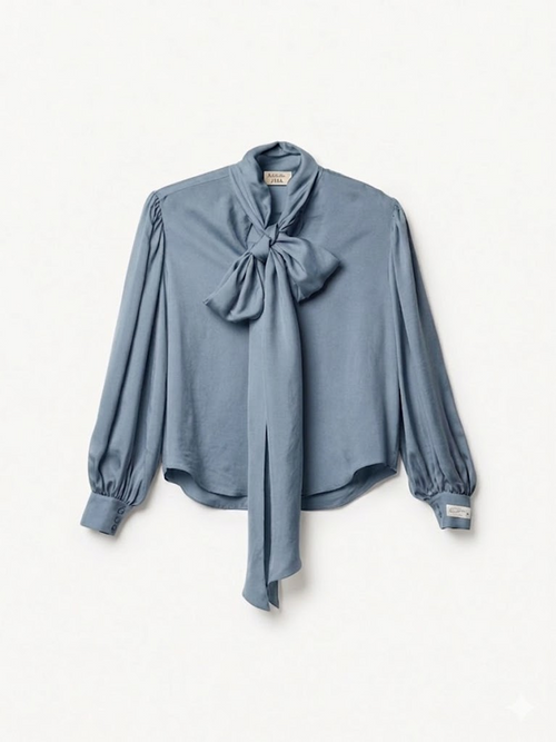 Bow-Tie Satin Blouse Blue