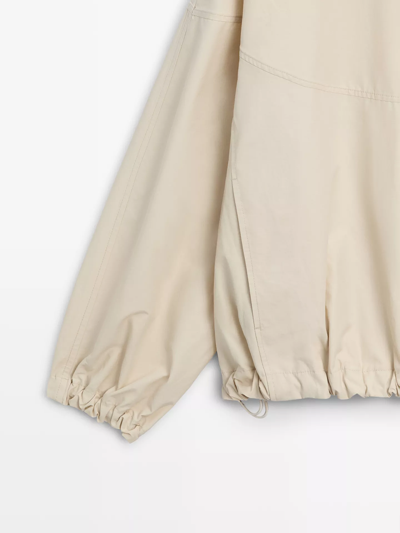 Snap-Button Bomber Jacket cream