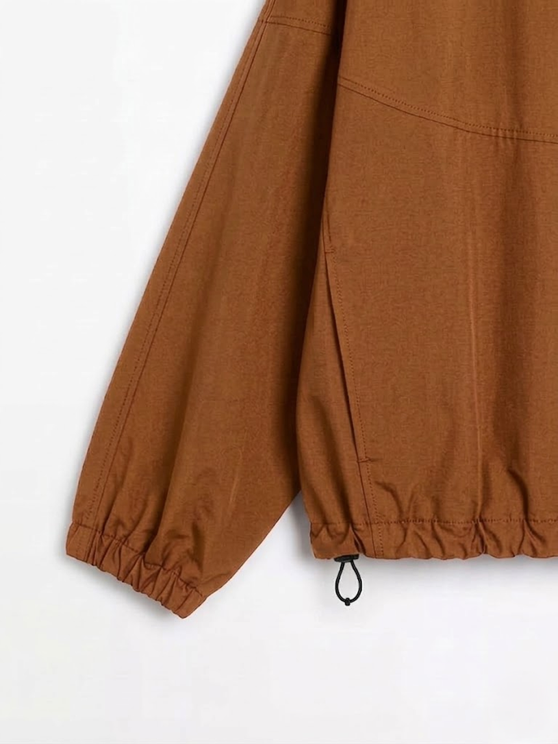 Snap-Button Bomber Jacket Brown
