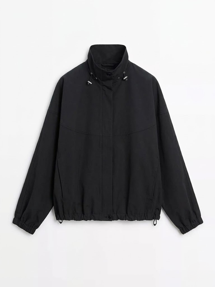 Snap-Button Bomber Jacket Black