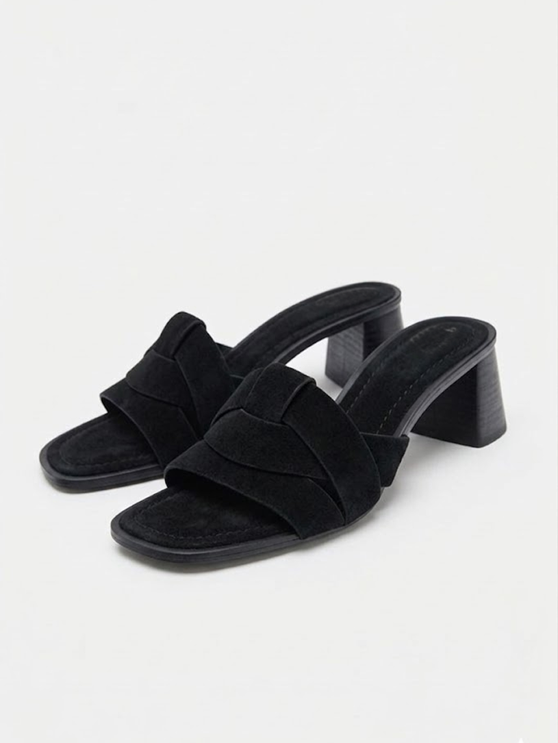 Suede Block-Heel Sandals