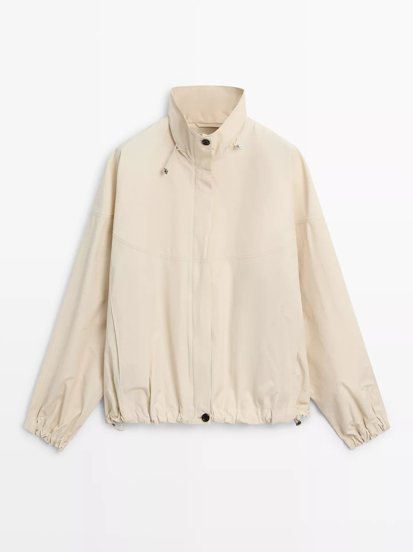 Snap-Button Bomber Jacket cream