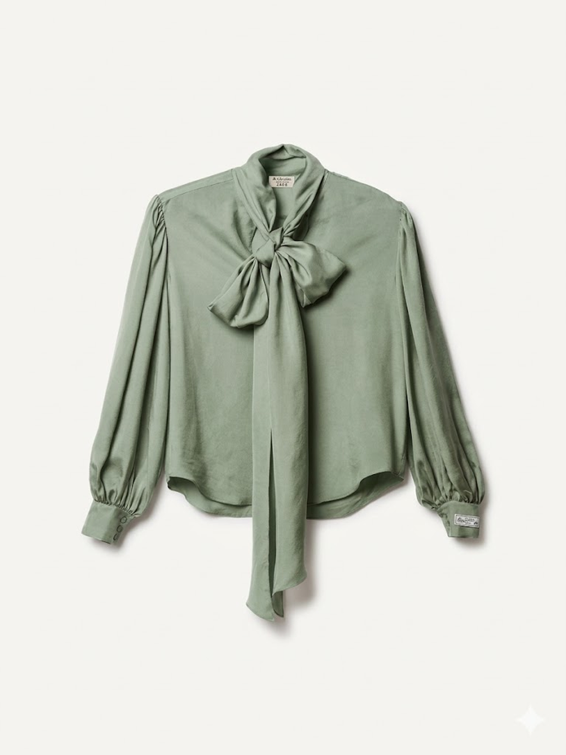 Bow-Tie Satin Blouse Green