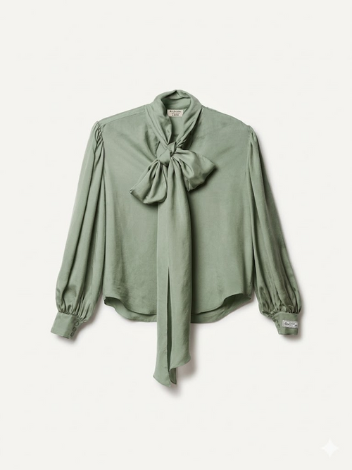 Bow-Tie Satin Blouse Green