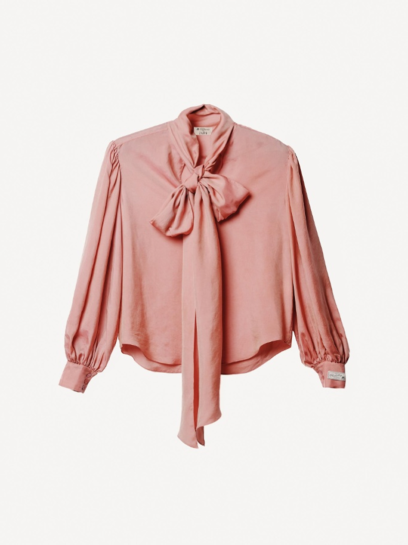 Bow-Tie Satin Blouse coral