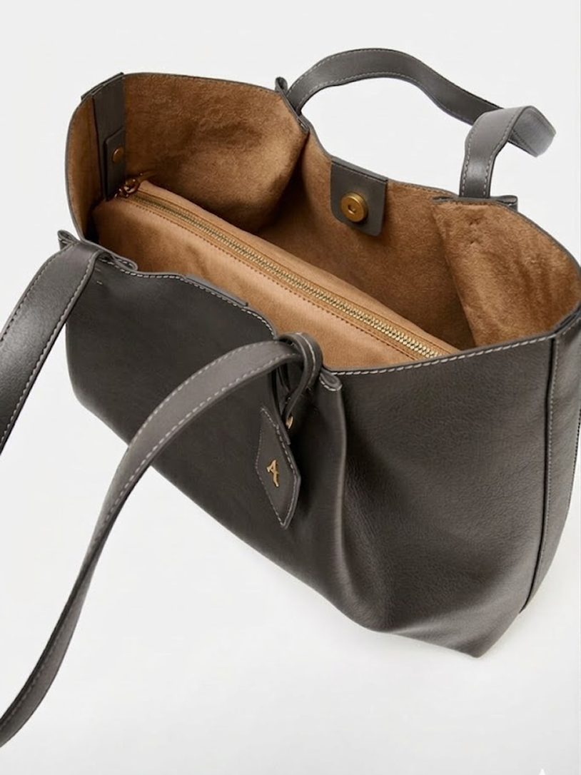 Leather Tote Bag Grey