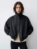 Snap-Button Bomber Jacket Black
