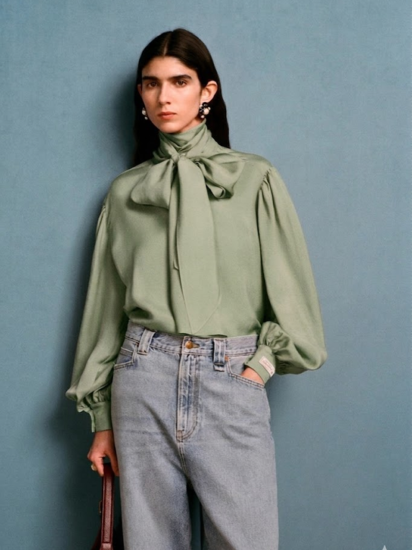 Bow-Tie Satin Blouse