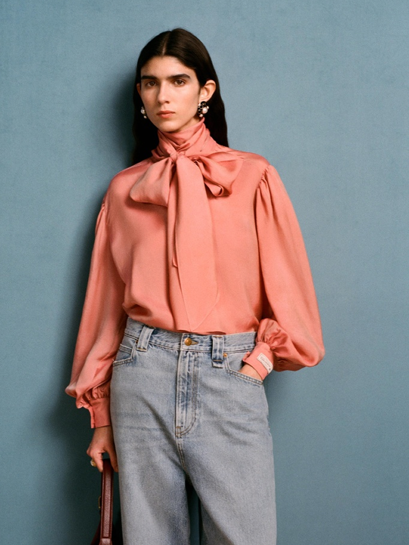 Bow-Tie Satin Blouse