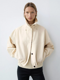 Snap-Button Bomber Jacket cream