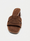 Suede Block-Heel Sandals Brown