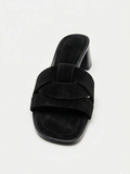 Suede Block-Heel Sandals Black